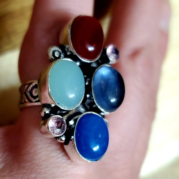 New Oversized Chalcedony, Iolite, Carnelian, Amethyst 925 Silver Ring. - Picture 11 of 12